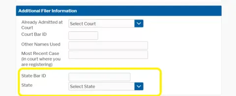 PACER Add'l Filers Tab Attorneys Screenshot