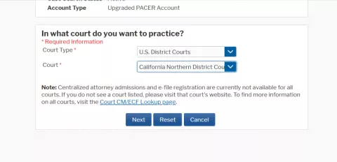 PACER Court Tab Attorneys Screenshot
